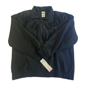 Vtg 80s Deadstock‎ Teddi Sport Black Windbreaker Track Aerobics Jacket Womens M